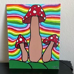 shrooms with rainbow background.